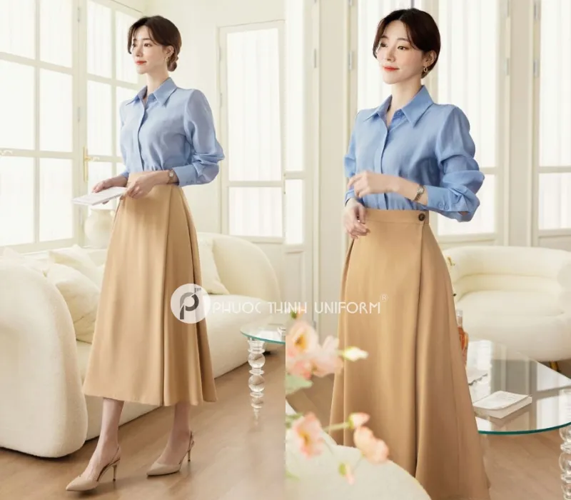 Top 15+ mẫu chân váy công sở dài qua gối đẹp, thanh lịch cho nữ văn phòng Chân váy dài qua gối giúp người mặc di chuyển linh hoạt và thuận tiện