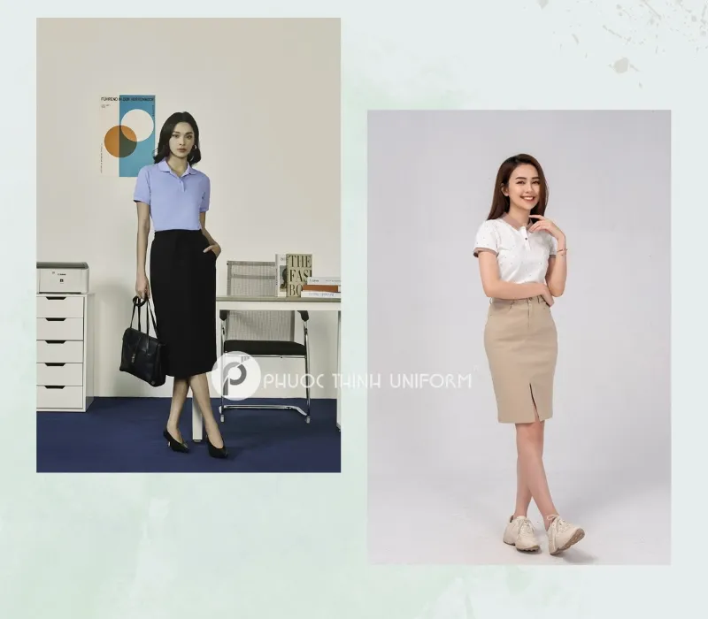 Top 15+ mẫu chân váy công sở dài qua gối đẹp, thanh lịch cho nữ văn phòng Phối chân váy dài qua gối với áo polo