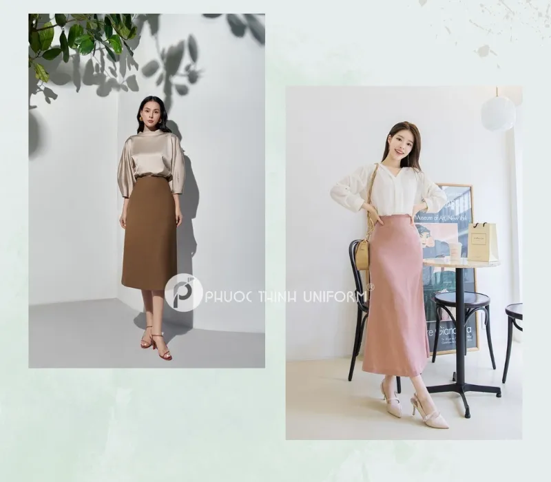 Top 15+ mẫu chân váy công sở dài qua gối đẹp, thanh lịch cho nữ văn phòng Mẫu chân váy công sở dài qua gối dáng suông nhẹ nhàng