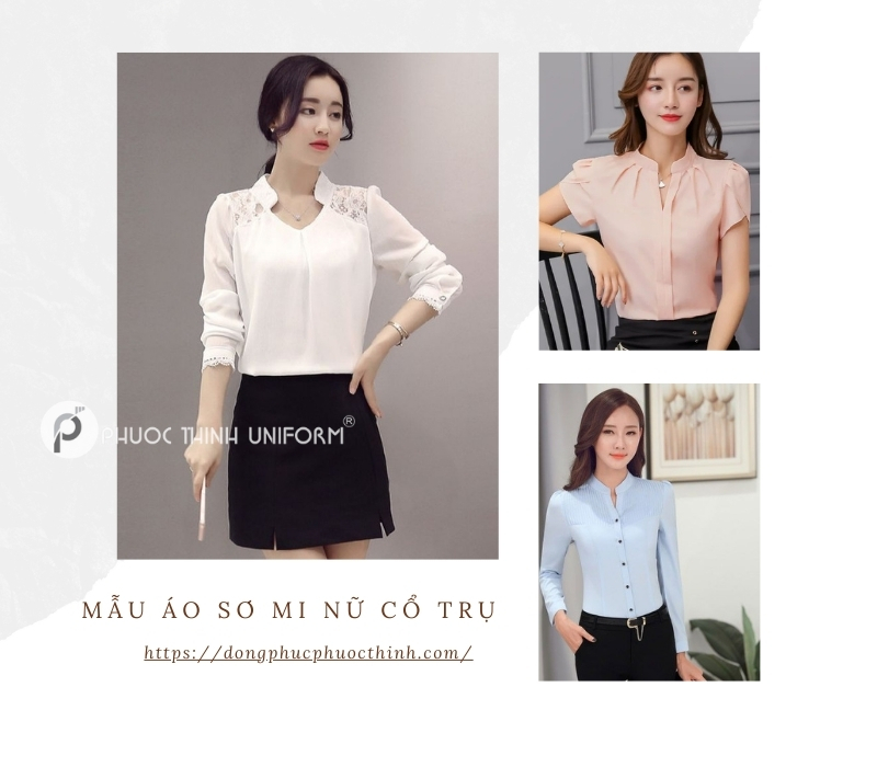 Mẫu áo sơ mi nữ cổ trụ may theo yêu cầu