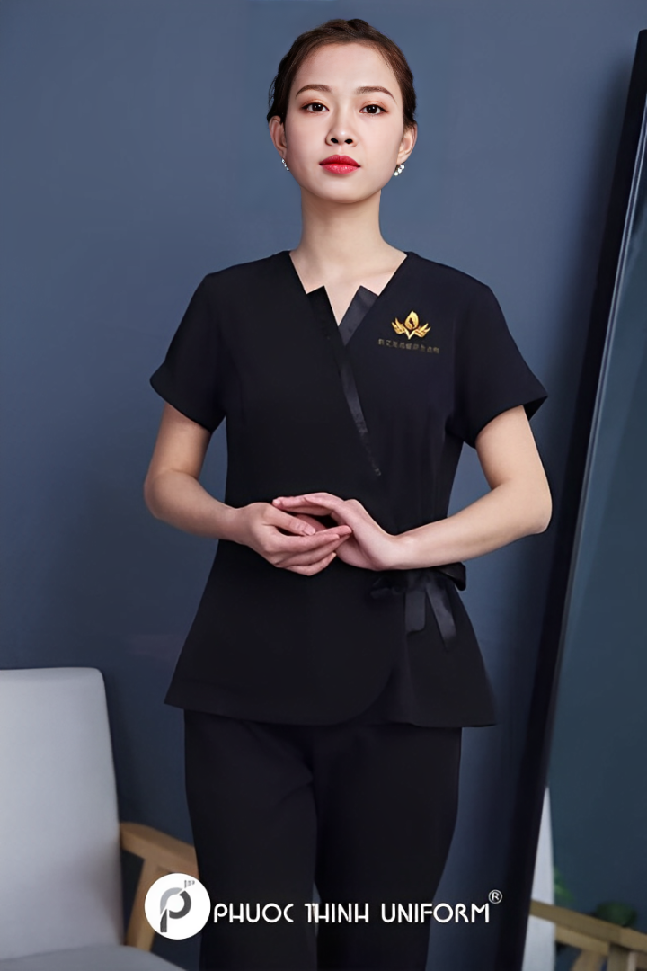 Tổng hợp các mẫu đồng phục spa màu đen sang trọng 2025 đồng phục spa màu đen
