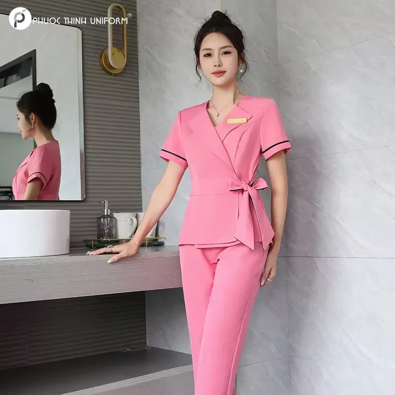Gợi ý top 10 mẫu đồng phục spa màu hồng trẻ trung đồng phục spa màu hồng