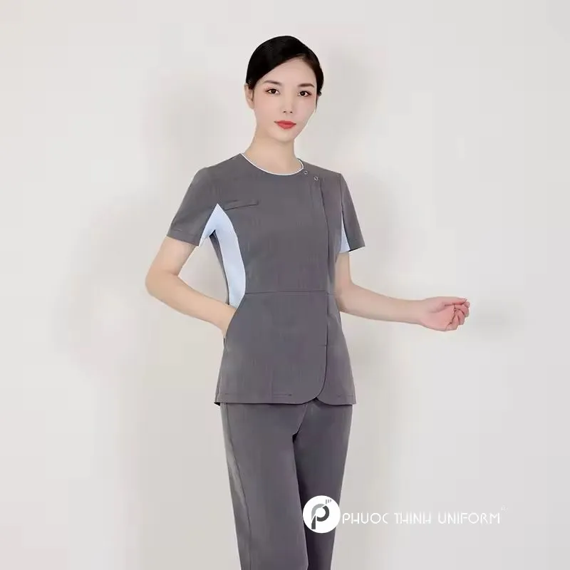 Tổng hợp các mẫu đồng phục spa màu xám đẹp, nổi bật đồng phục spa màu xám