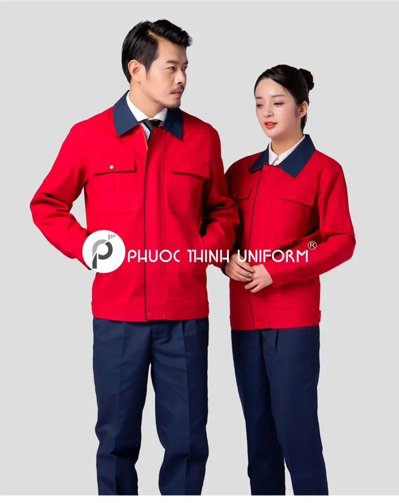 Đồng phục bảo hộ lao động 04 Mẫu đồng phục công nhân nhà máy nổi bật với màu đỏ