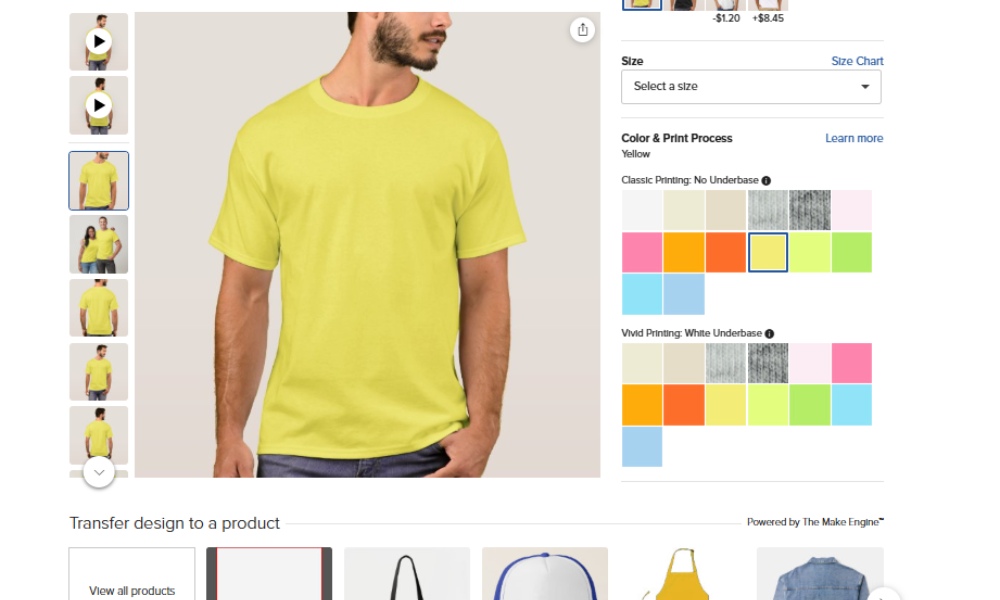 Website zazzle.com hỗ trợ tạo mockup 3D trực quan giúp bạn xem trước mẫu áo thực tế cùng nhiều gam màu hiện đại
