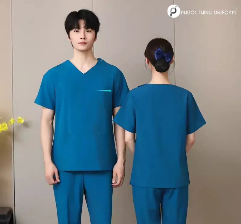 Mẫu đồng phục bác sĩ phòng mổ màu xanh dương đậm