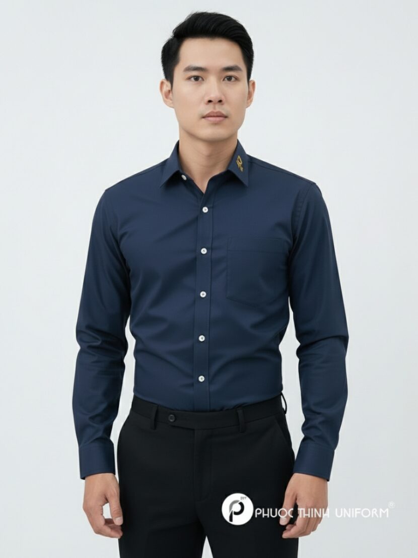Áo sơ mi đồng phục văn phòng màu xanh đậm - sm9