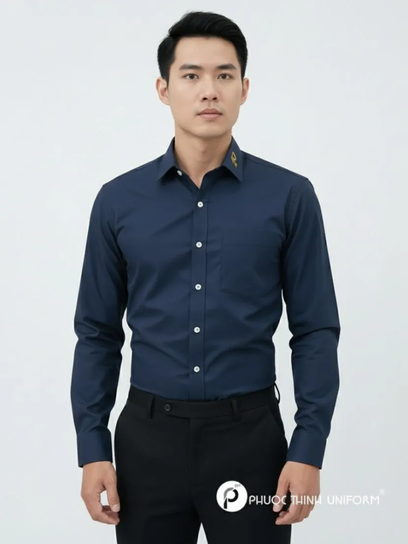 Áo sơ mi đồng phục văn phòng màu xanh đậm - sm9
