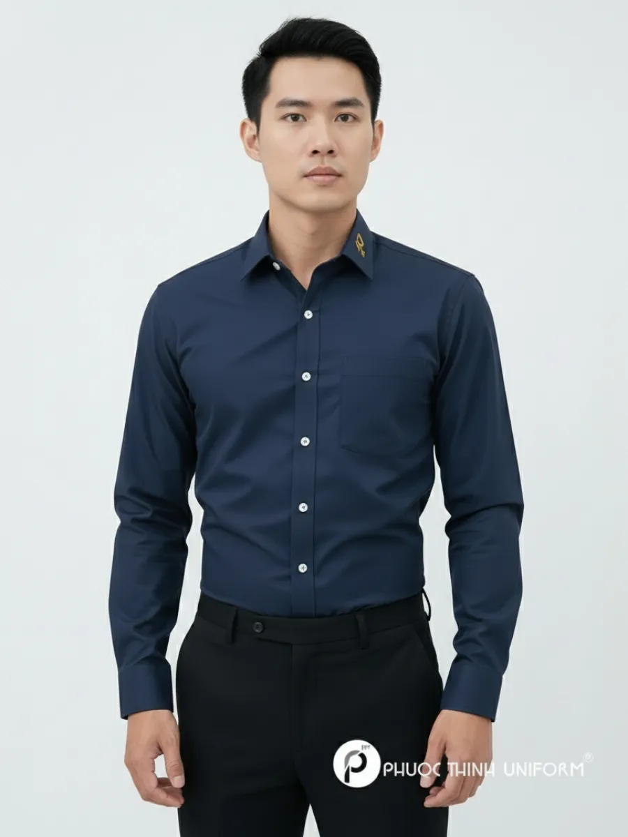 Áo sơ mi đồng phục văn phòng màu xanh đậm - sm9 Áo sơ mi đồng phục văn phòng màu xanh đậm - sm9