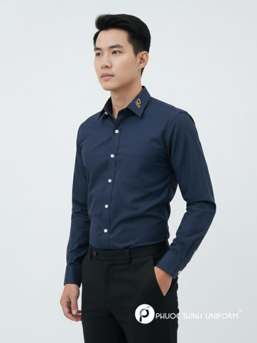 Áo sơ mi đồng phục văn phòng màu xanh đậm - sm9