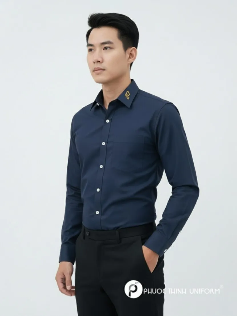 Áo sơ mi đồng phục văn phòng màu xanh đậm - sm9 Áo sơ mi đồng phục văn phòng màu xanh đậm - sm9