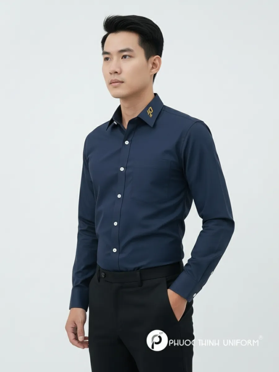 Áo sơ mi đồng phục văn phòng màu xanh đậm - sm9 Áo sơ mi đồng phục văn phòng màu xanh đậm - sm9