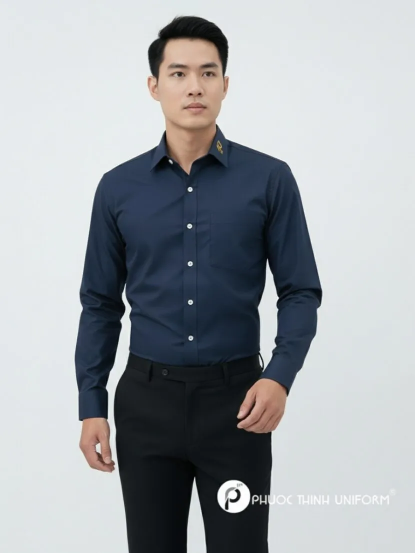 Áo sơ mi đồng phục văn phòng màu xanh đậm - sm9 Áo sơ mi đồng phục văn phòng màu xanh đậm - sm9