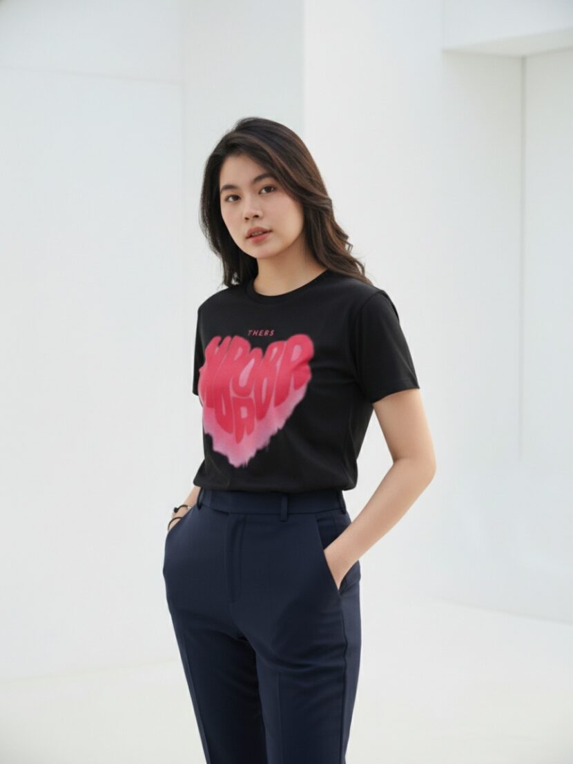 Áo nhóm màu đen họa tiết trái tim