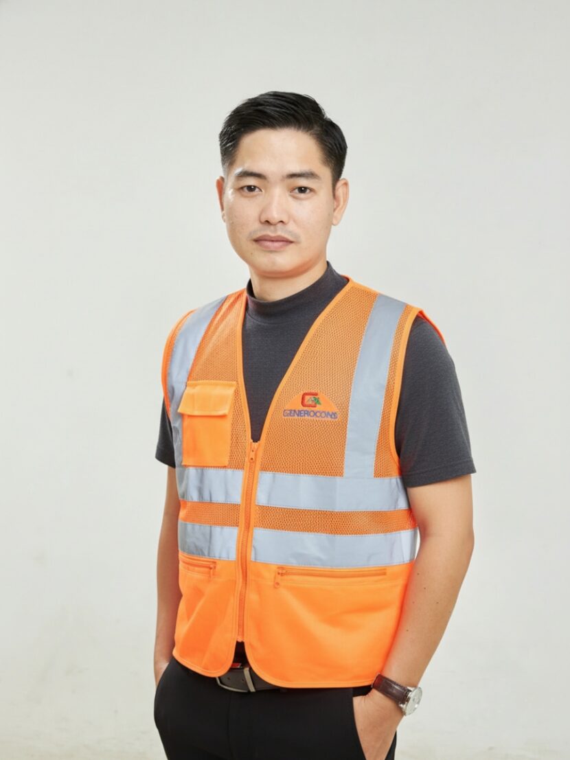 Áo gile đồng phục bảo hộ lao động màu cam sọc xám – 4