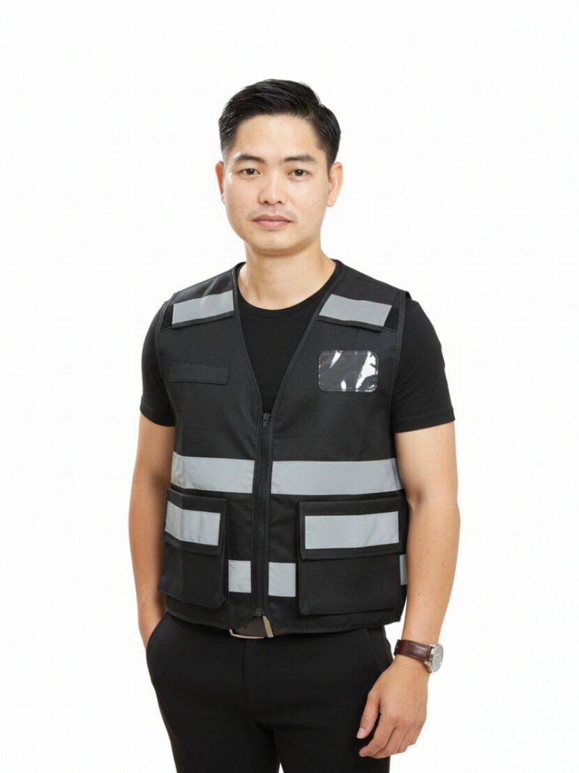 Đồng phục gile bảo hộ lao động màu đem xám – 3