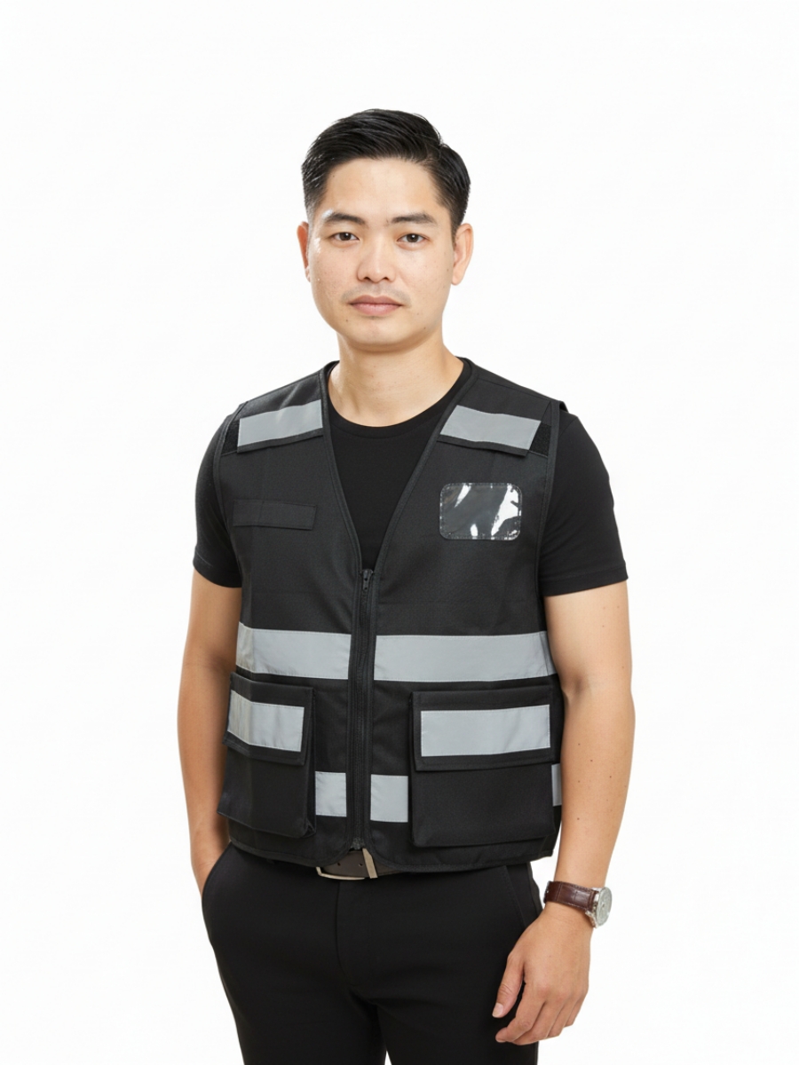 Đồng phục gile bảo hộ lao động màu đem xám - 3 Đồng phục gile bảo hộ lao động màu đem xám – 3