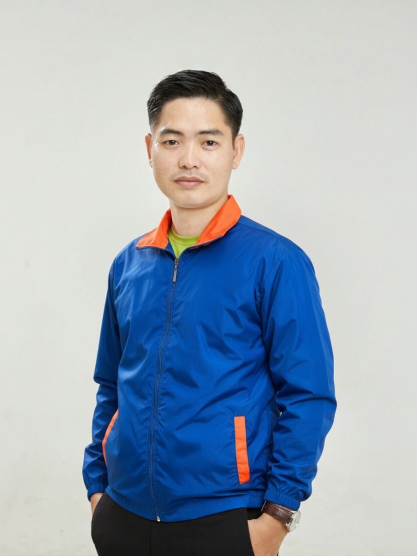 Áo gió đồng phục màu xanh dương phối cổ cam - 16