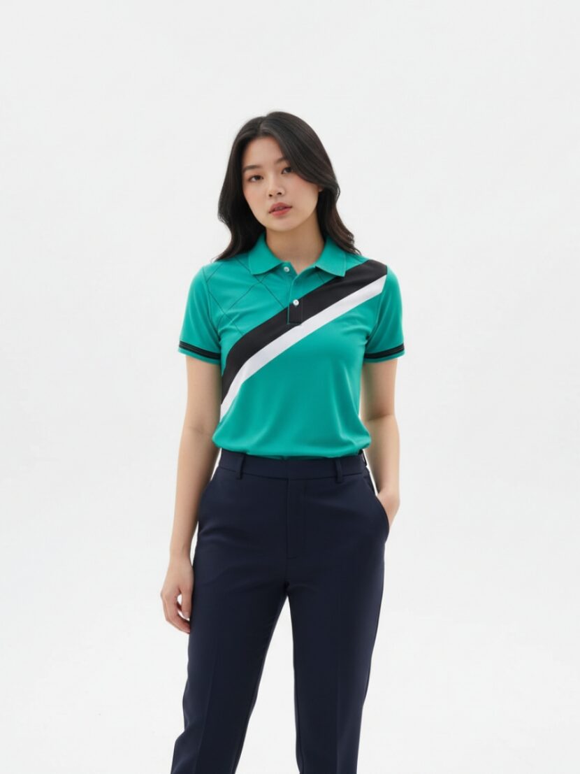 Áo đồng phục team building xanh dạ quang phối sọc đen trắng - 18