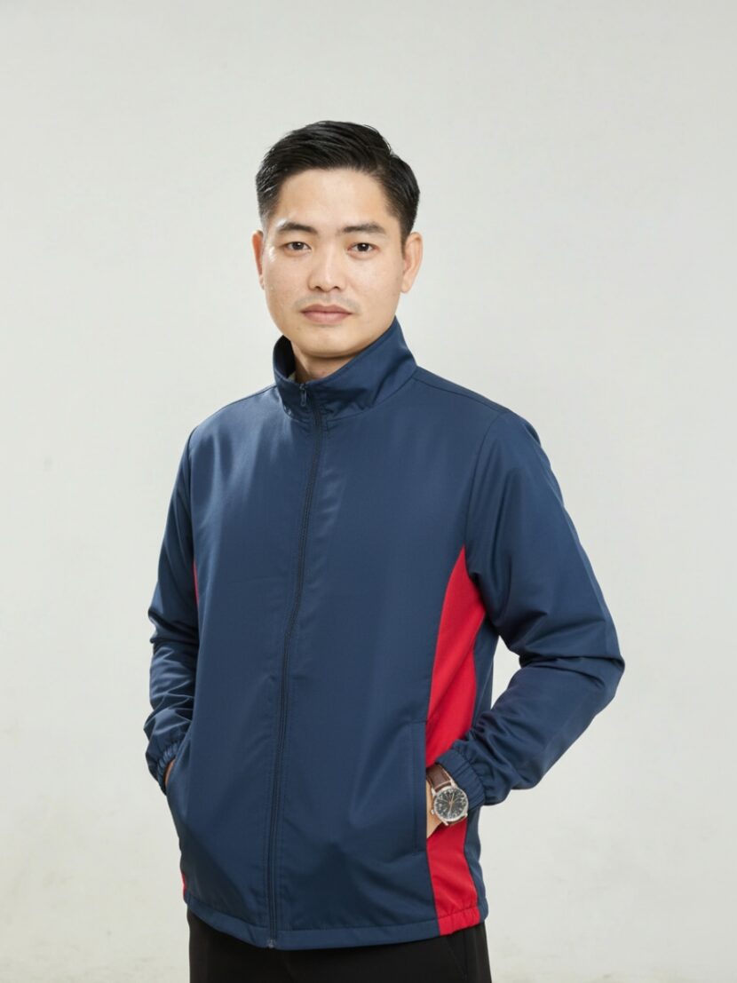 Áo gió đồng phục công ty xanh dương phối sọc đỏ - 11