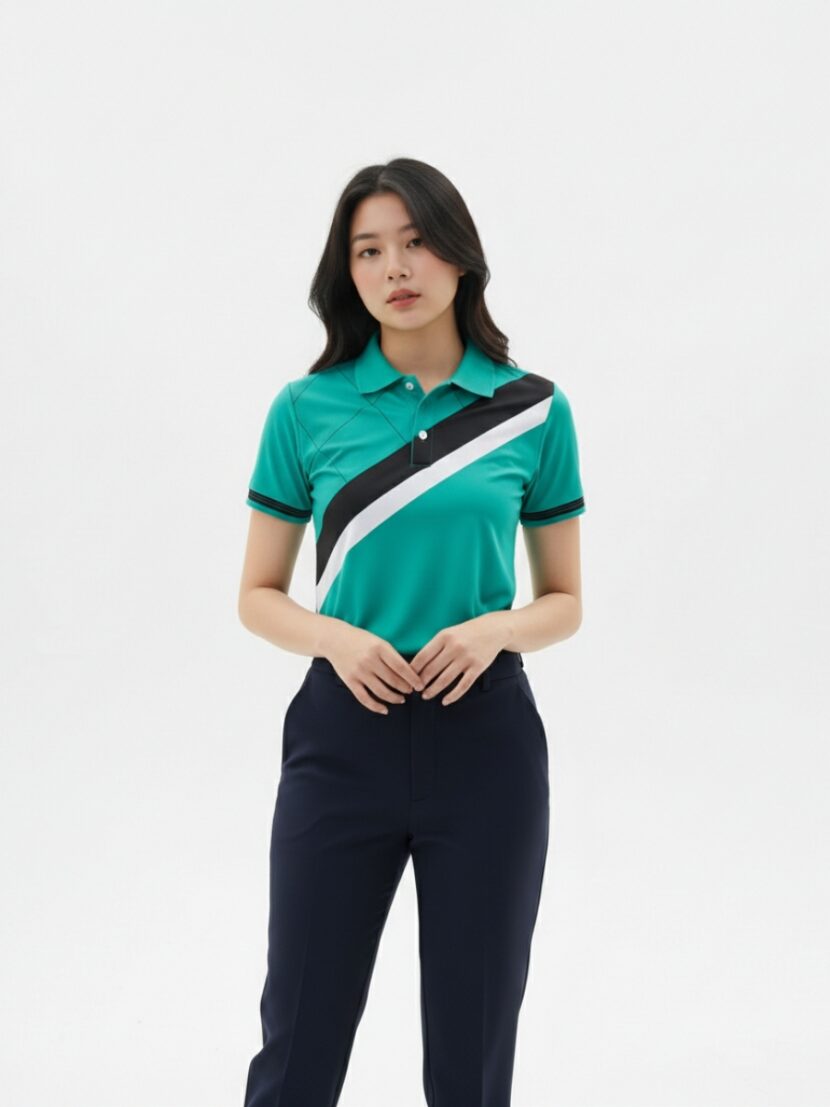 Áo đồng phục team building xanh dạ quang phối sọc đen trắng - 18