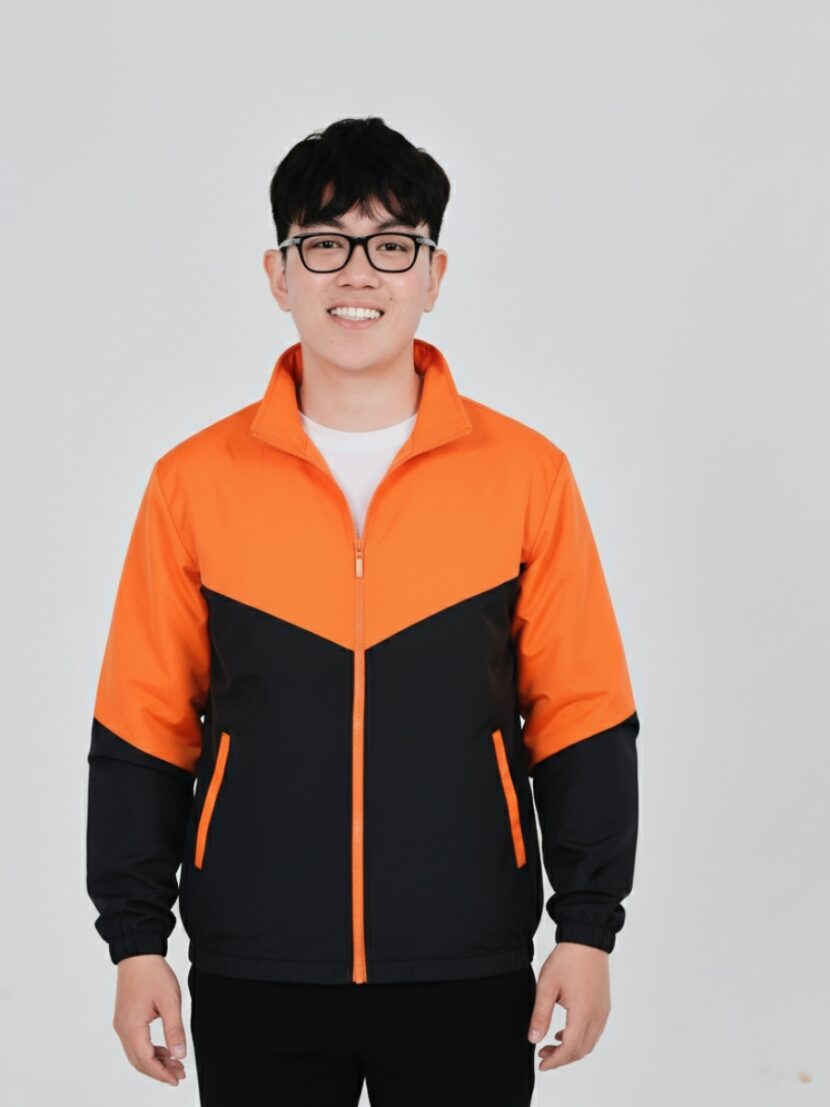 Đồng phục áo khoác gió cam phối nâu - 06 batch virtual try on pose 1 5 1