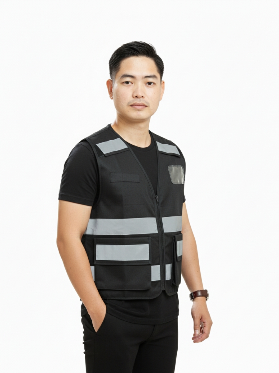 Đồng phục gile bảo hộ lao động màu đem xám - 3 Đồng phục gile bảo hộ lao động màu đem xám – 3