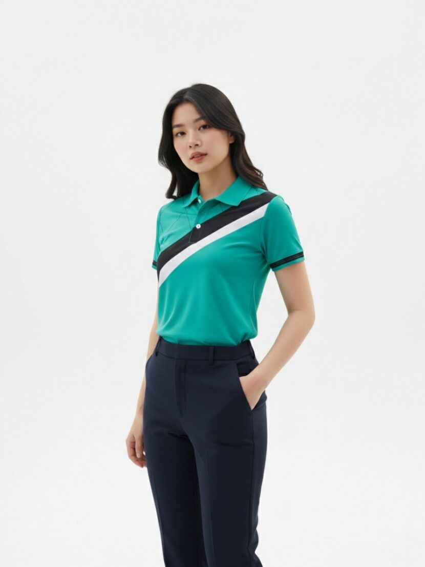 Áo đồng phục team building xanh dạ quang phối sọc đen trắng - 18