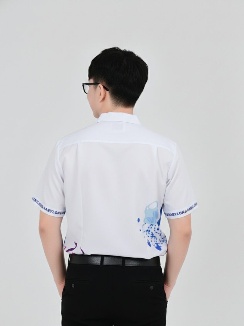 Áo team building phối màu trắng xanh - 14