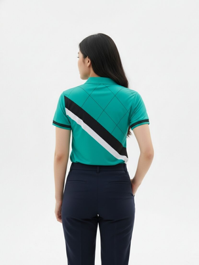 Áo đồng phục team building xanh dạ quang phối sọc đen trắng - 18