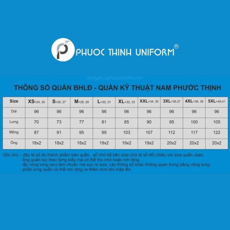 Hướng dẫn chọn size đồng phục bảo hộ lao động chính xác năm 2025 thông số quần áo bhlđ chiều cao cân nặng