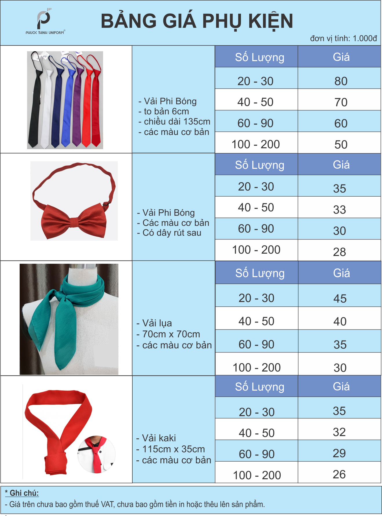 bảng giá may đồng phục