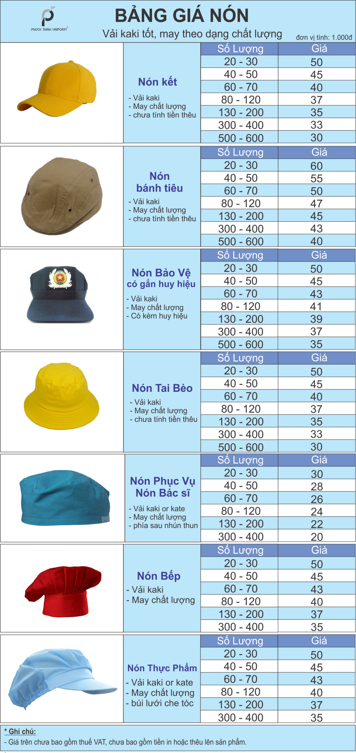 bảng giá may đồng phục