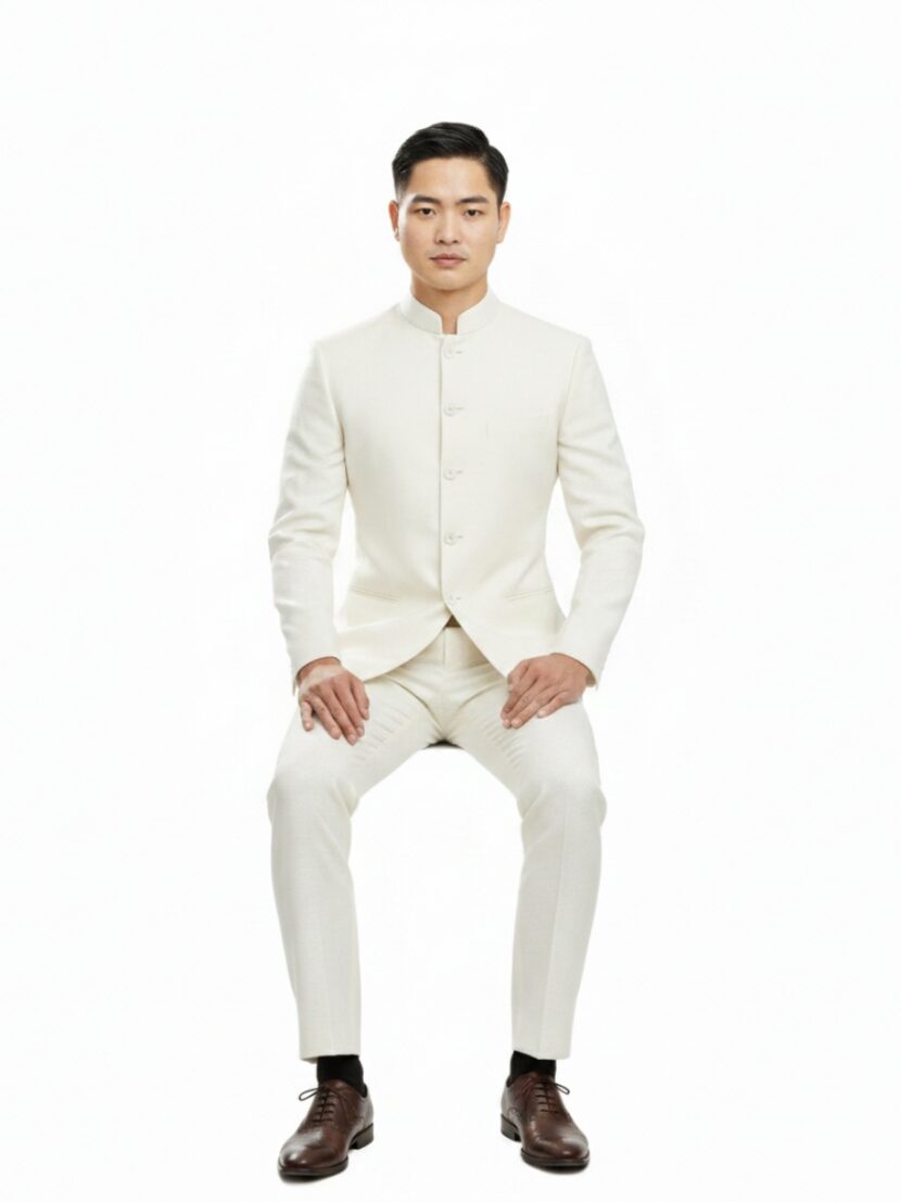 Đồng phục vest cổ tàu trắng - 02A