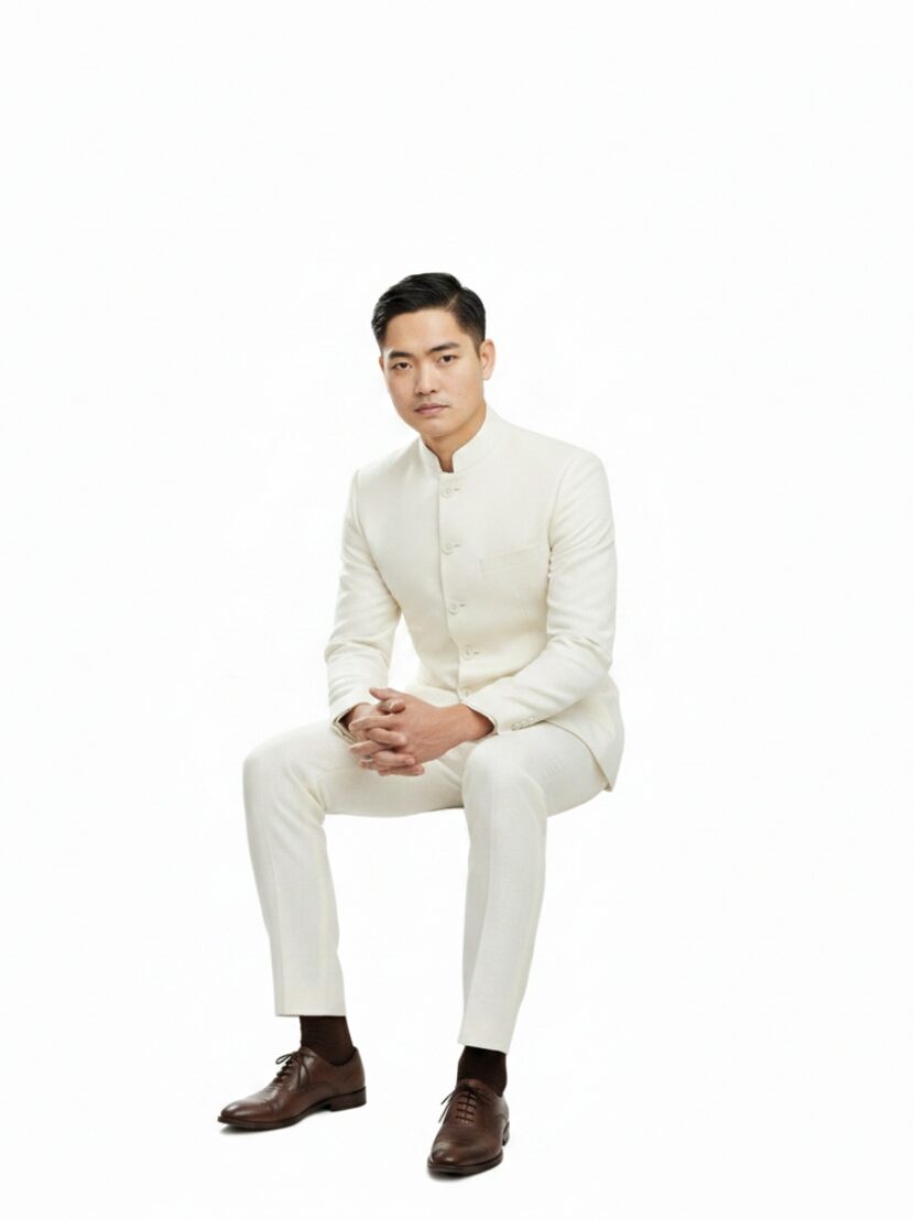 Đồng phục vest cổ tàu trắng - 02A