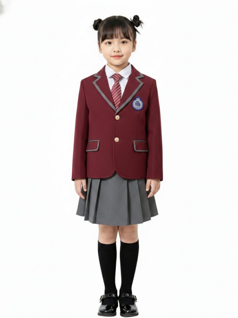 Đồng phục vest học sinh màu đỏ đô viền xám - hs1