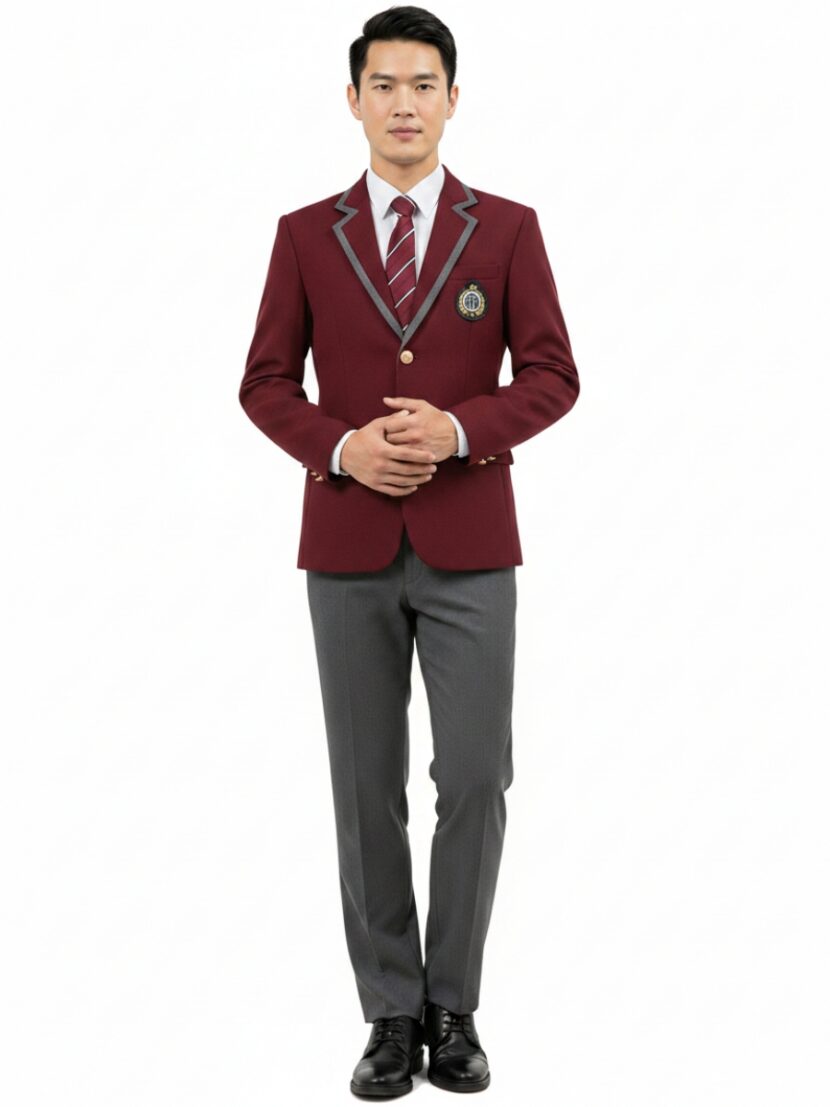 Đồng phục vest học sinh màu đỏ đô viền xám - hs1