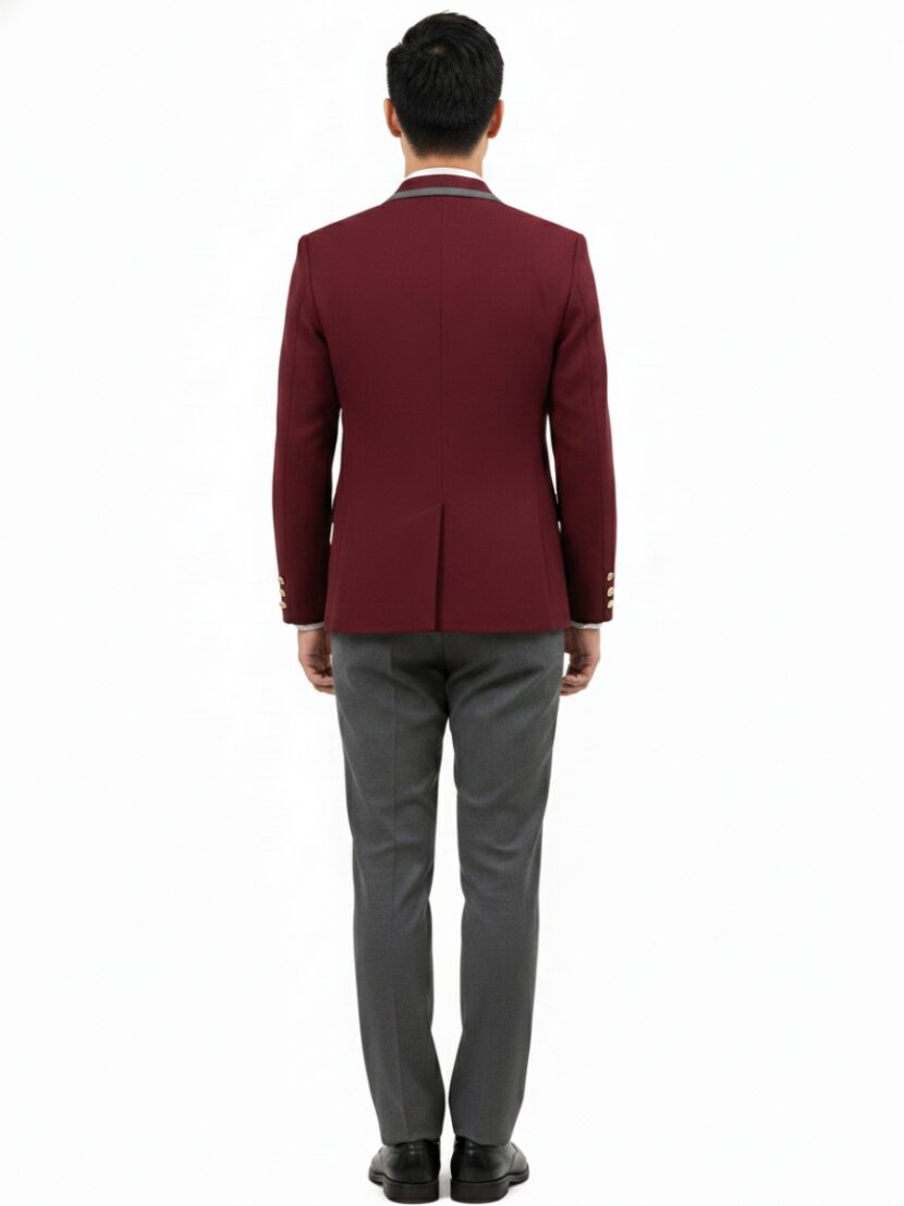 Đồng phục vest học sinh màu đỏ đô viền xám - hs1
