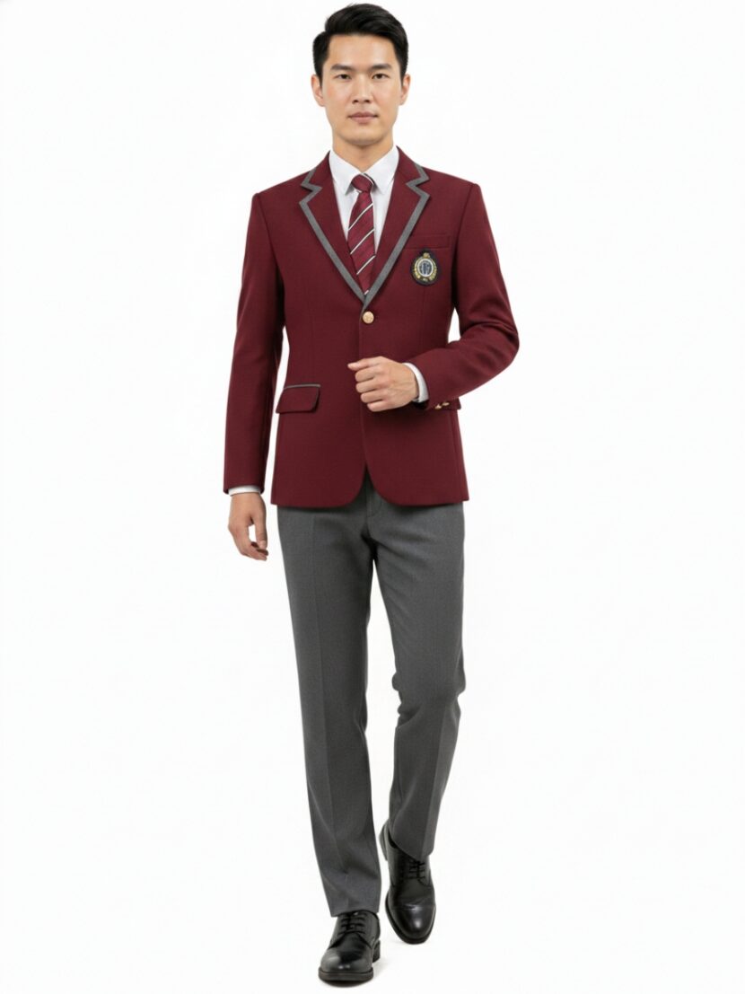 Đồng phục vest học sinh màu đỏ đô viền xám - hs1