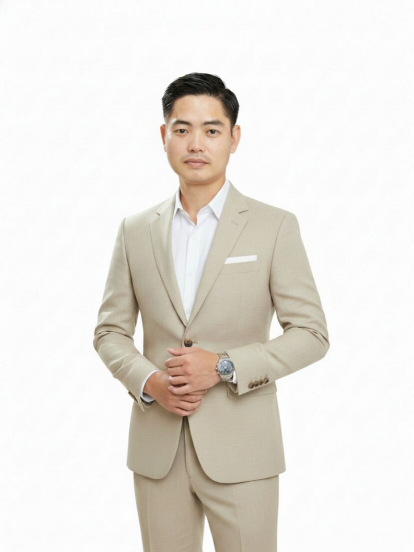 Đồng phục vest nam màu be 2 cúc - 01