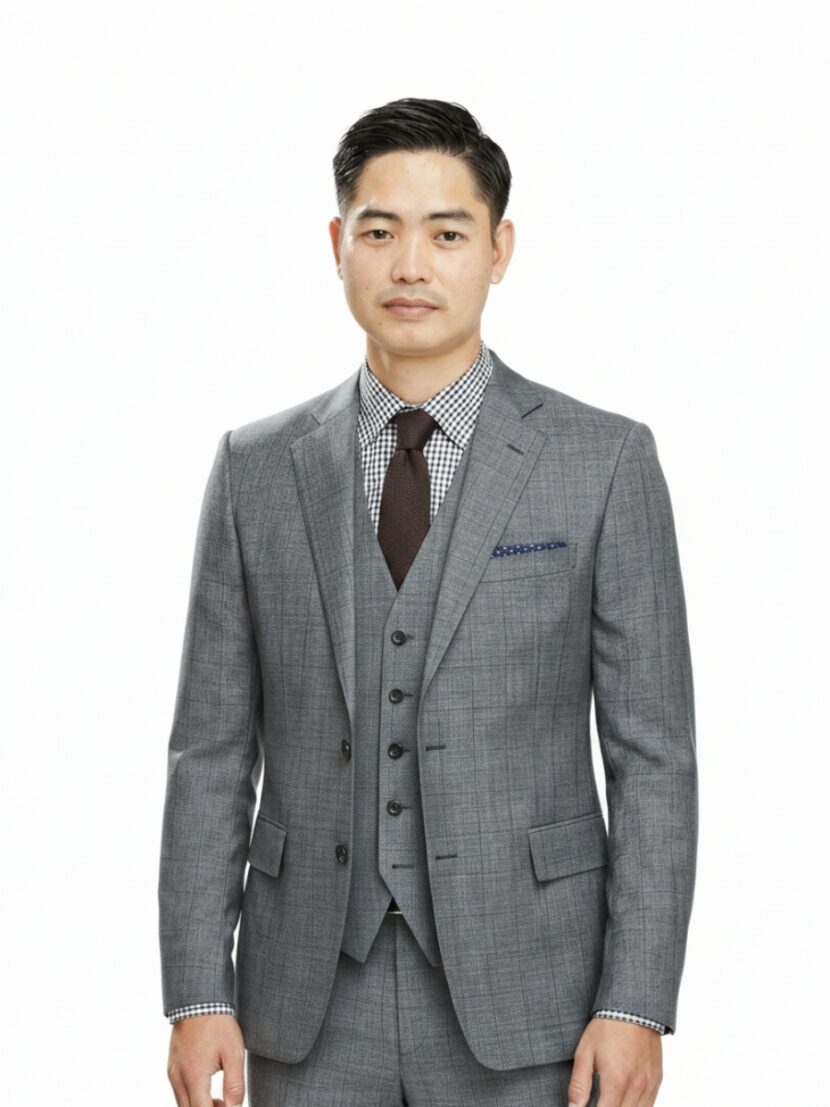 Đồng phục vest nam màu ghi 2 cúc kẻ ô - 06