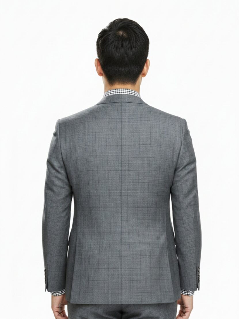 Đồng phục vest nam màu ghi 2 cúc kẻ ô - 06