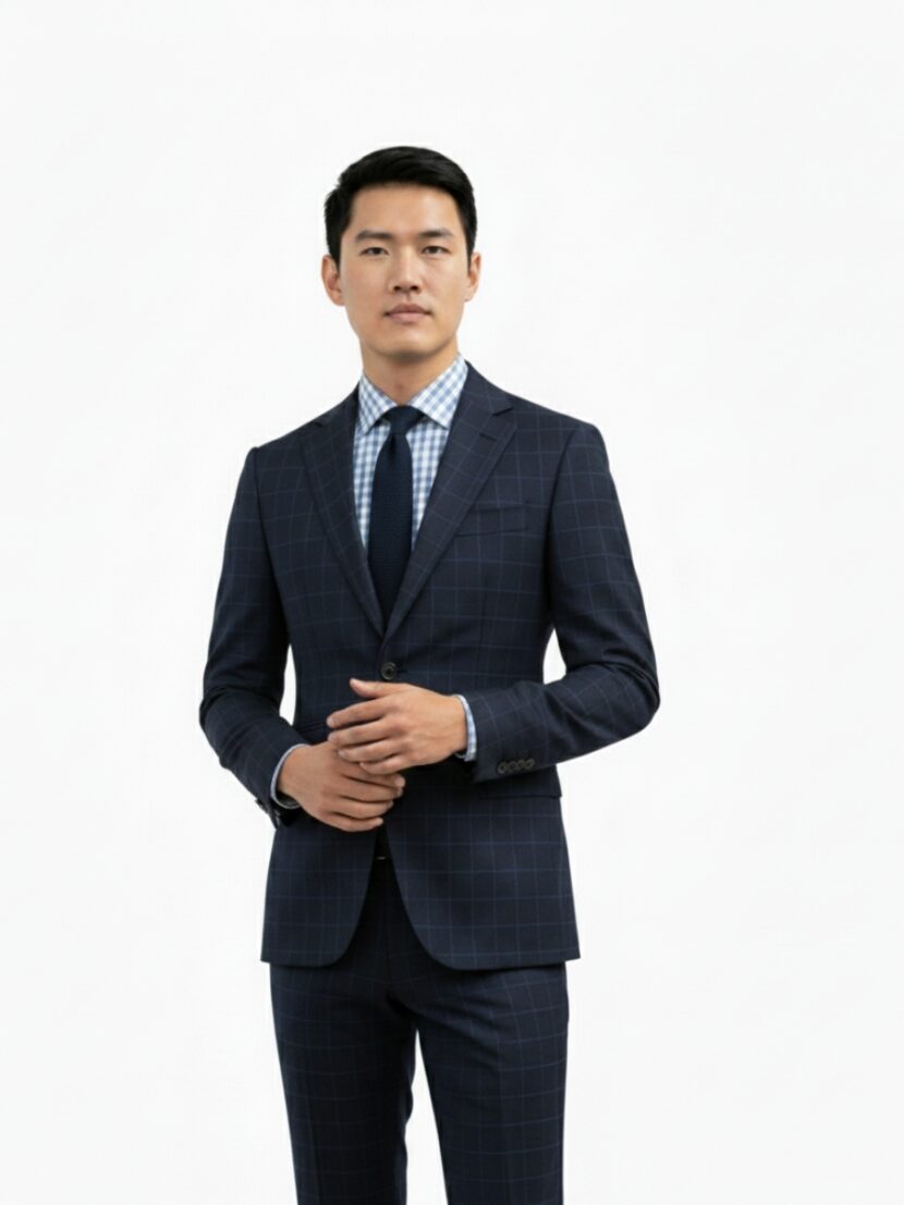 Đồng phục vest nam màu navy kẻ ca-rô - 08