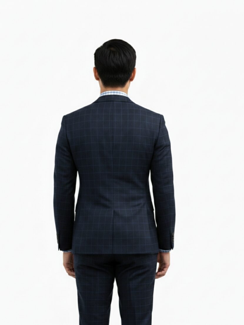 Đồng phục vest nam màu navy kẻ ca-rô - 08