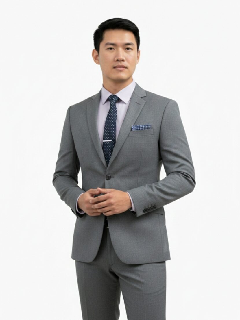 Đồng phục vest nam màu xám có túi trước ngực - 03
