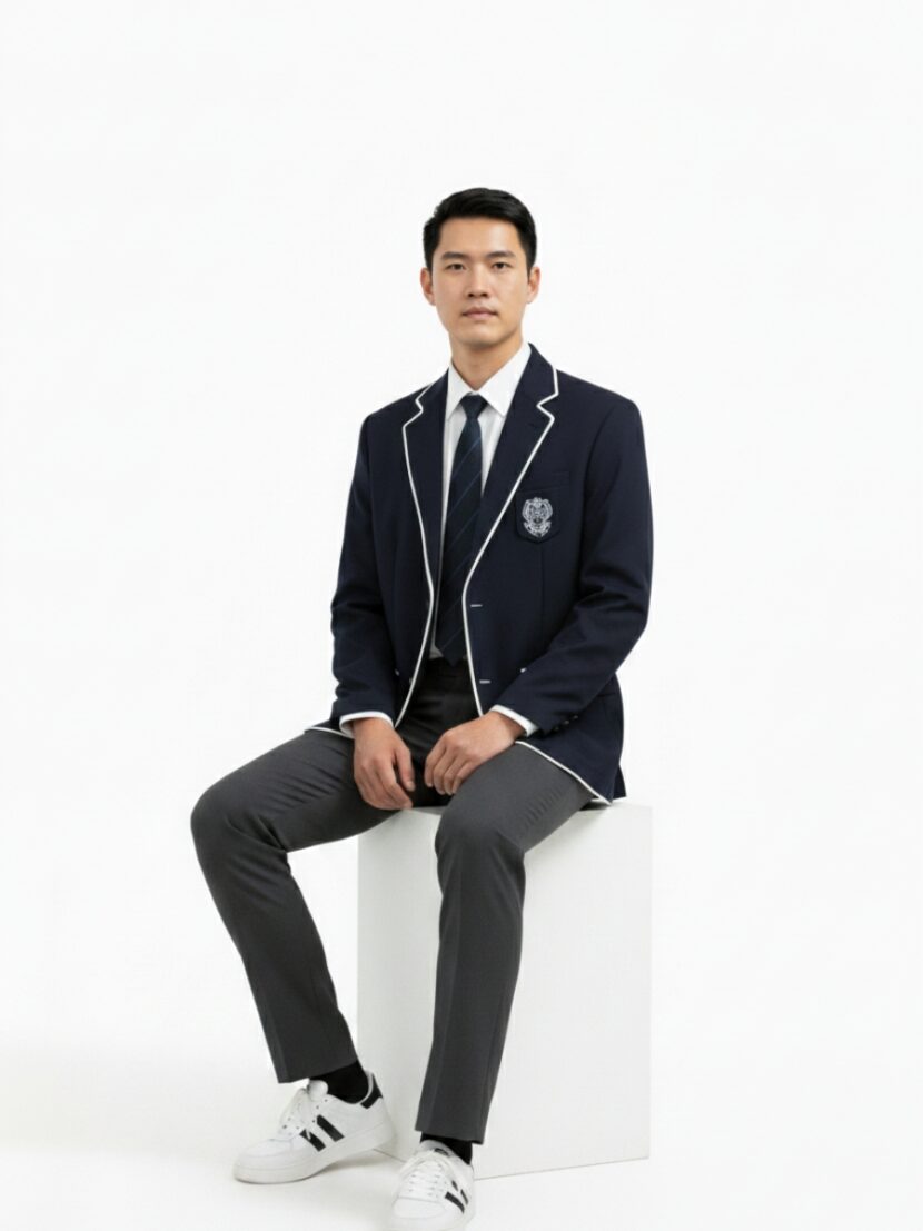 Đồng phục vest nam màu xanh than viền trắng - hs11