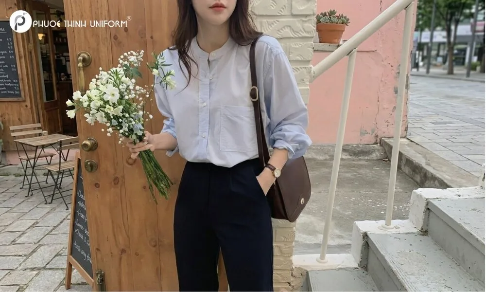Sơ mi nữ công sở cổ trụ