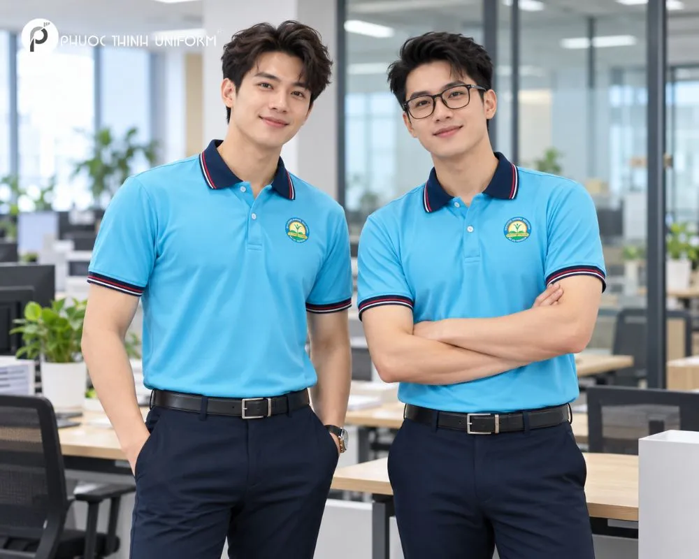 Áo thun đồng phục cổ phối sọc bo tay tạo điểm nhấn nổi bật nhờ các đường sọc tinh tế