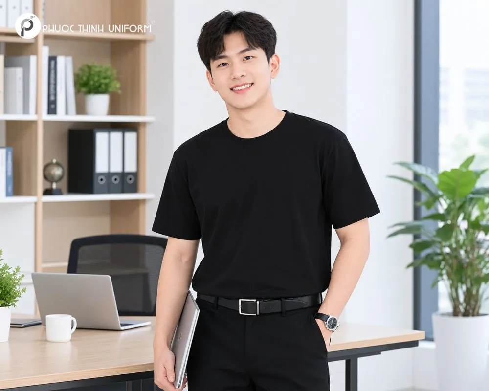 Áo thun đồng phục cổ trơn là lựa chọn phổ biến để làm áo thun đồng phục